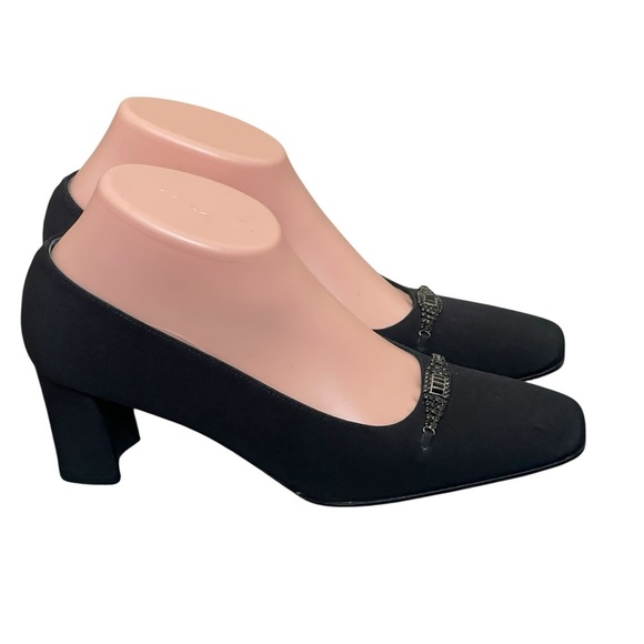 Stuart Weitzman Pump Women's
7.5AA Black Fabric Embellish Slip
On Block Heel - Picture 5 of 14